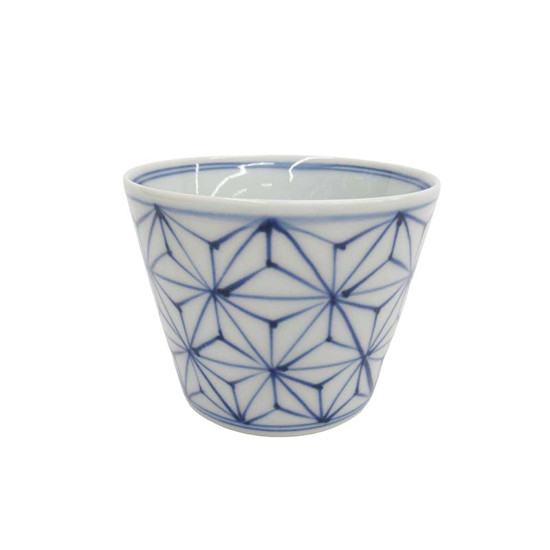 青花  そば猪口 大  麻の葉